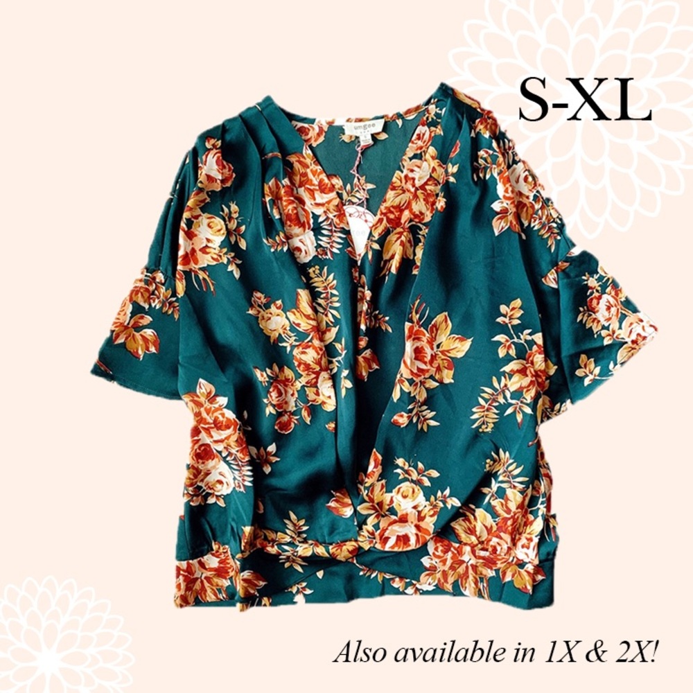 NEW Satin Floral Print Bell Sleeve Top